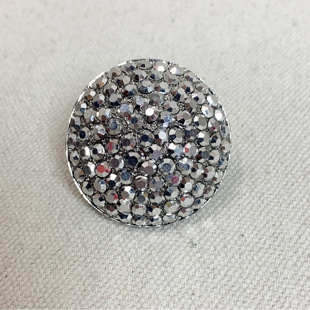 Silver XL Statement Rhinestone cluster domed stretch cocktail ring